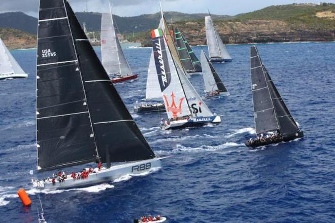 A spectacular start in Antigua as IRC Zero and Canting Keel class, including George David's Rambler 88 and John Elkann's Volvo 70, Maserati cross the line - 2015 RORC Caribbean 600 ©  Tim Wright / Photoaction.com http://www.photoaction.com